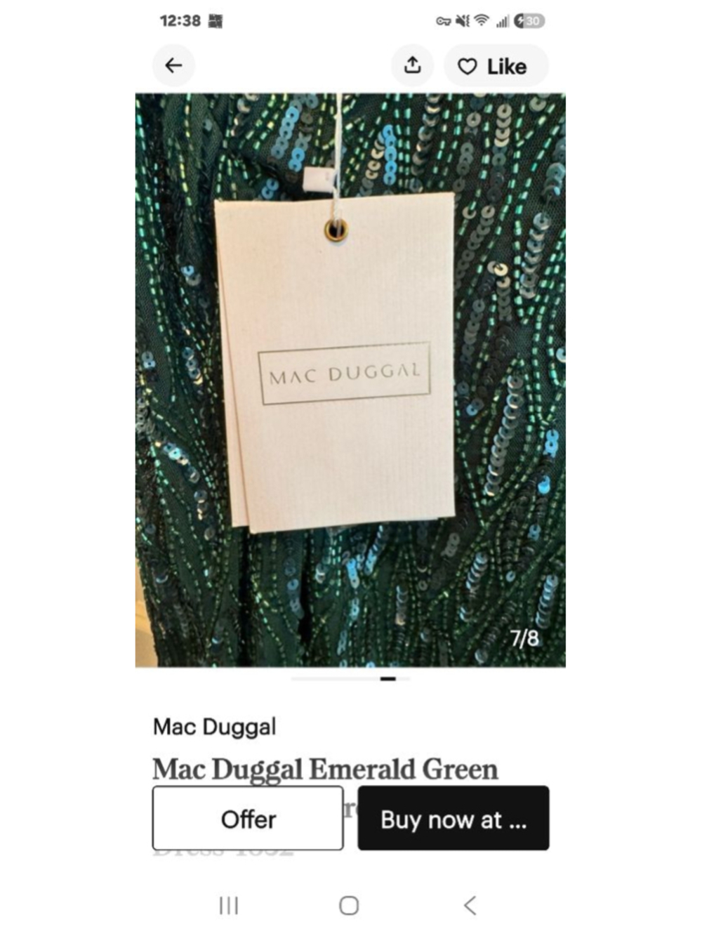 Mac Duggal Emerald Green Long Sleeve Sequin Dress Size 8 - Picture 6 of 8